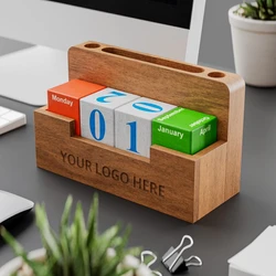 Wooden Phone & Pen Holder with Calendar Blocks