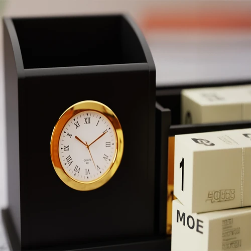 Gold Plated Mobile & Stationary Holder with Clock & Calendar - detail view 1