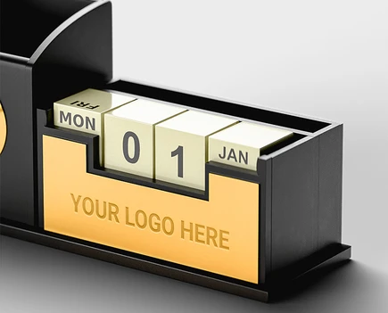 Gold Plated Mobile & Stationary Holder with Clock & Calendar - detail view 2