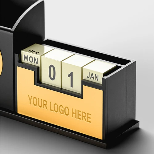 Gold Plated Mobile & Stationary Holder with Clock & Calendar - detail view 2