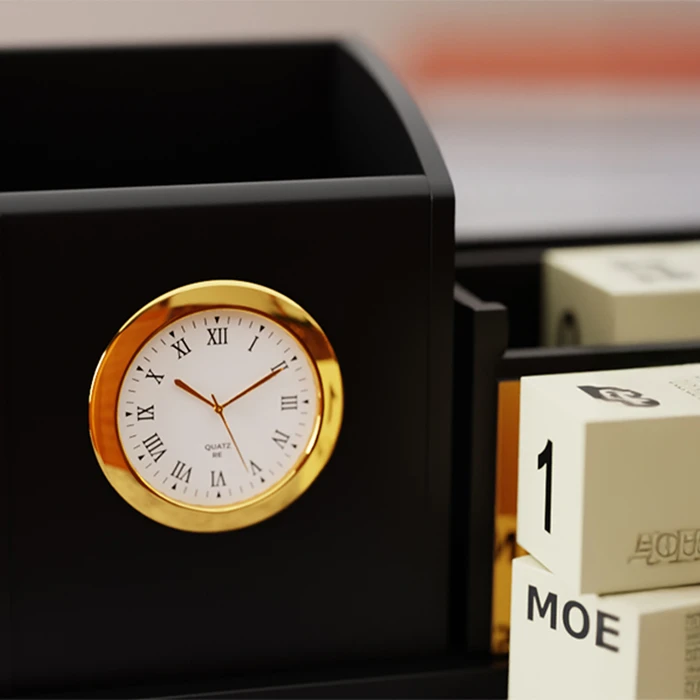 Gold Plated Mobile & Stationary Holder with Clock & Calendar - gallery image 2