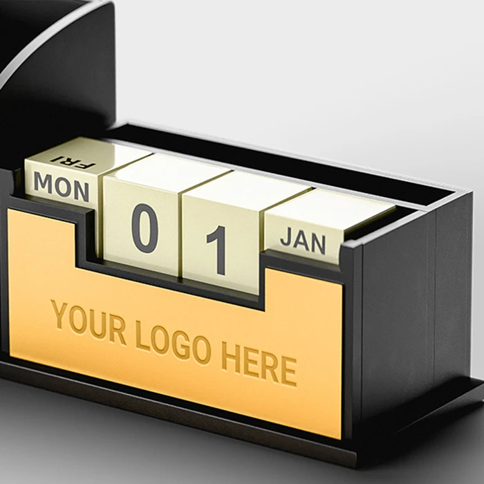 Gold Plated Mobile & Stationary Holder with Clock & Calendar - gallery image 3