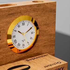 Wooden Phone & Pen Holder With Calendar & Clock - gallery image 2