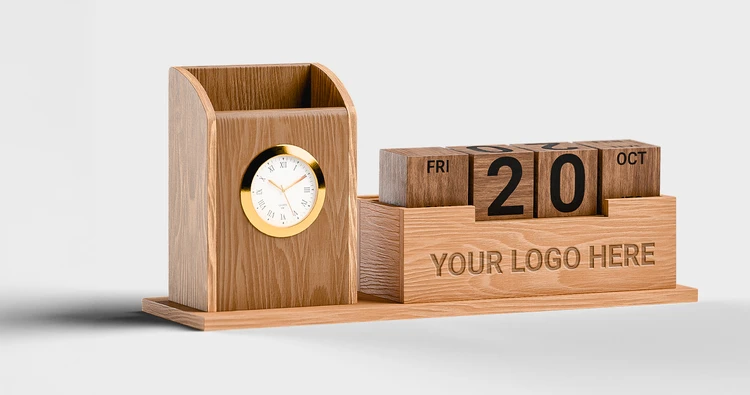 Wooden Mobile & Stationary Holder with Analog clock & Calendar - primary view