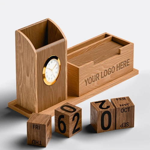 Wooden Mobile & Stationary Holder with Analog clock & Calendar - detail view 1