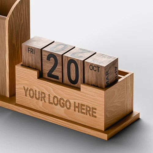 Wooden Mobile & Stationary Holder with Analog clock & Calendar - detail view 2