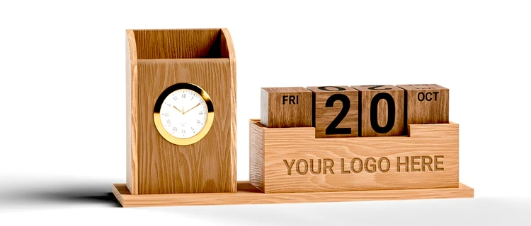 Wooden Mobile & Stationary Holder with Analog clock & Calendar - alternate view