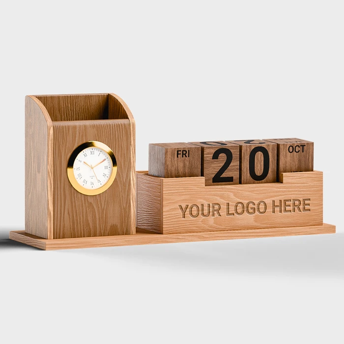Wooden Mobile & Stationary Holder with Analog clock & Calendar - gallery image 1