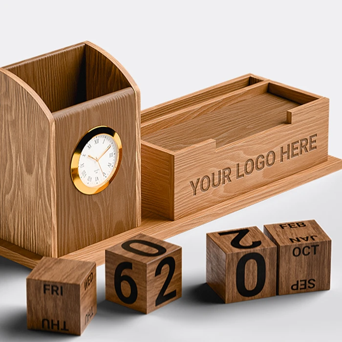 Wooden Mobile & Stationary Holder with Analog clock & Calendar - gallery image 2