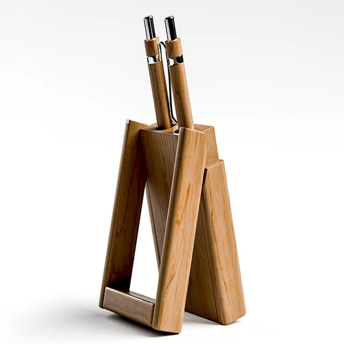 Wooden Pen Stand with Clock - detail view 1
