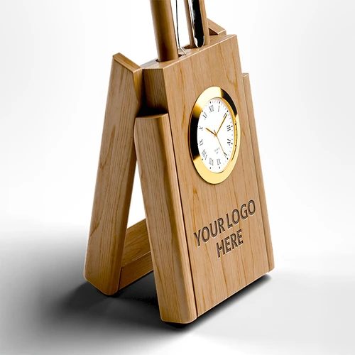 Wooden Pen Stand with Clock - detail view 2