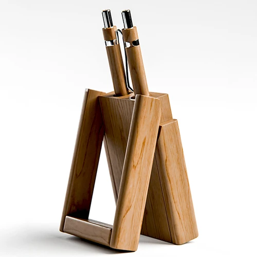 Wooden Pen Stand with Clock - gallery image 2