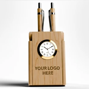 Wooden Pen Stand with Clock - gallery image 4