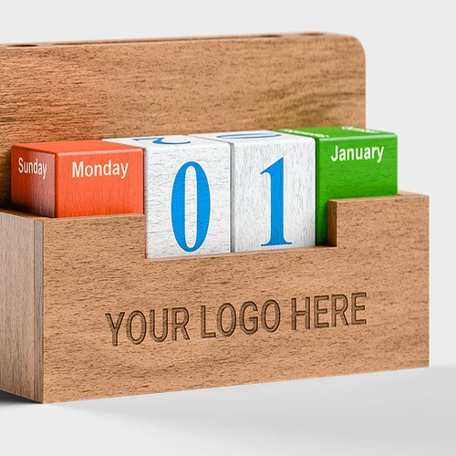 Wooden Phone & Pen Holder with Calendar Blocks - detail view 2
