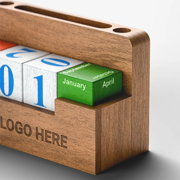 Wooden Phone & Pen Holder with Calendar Blocks - gallery image 2
